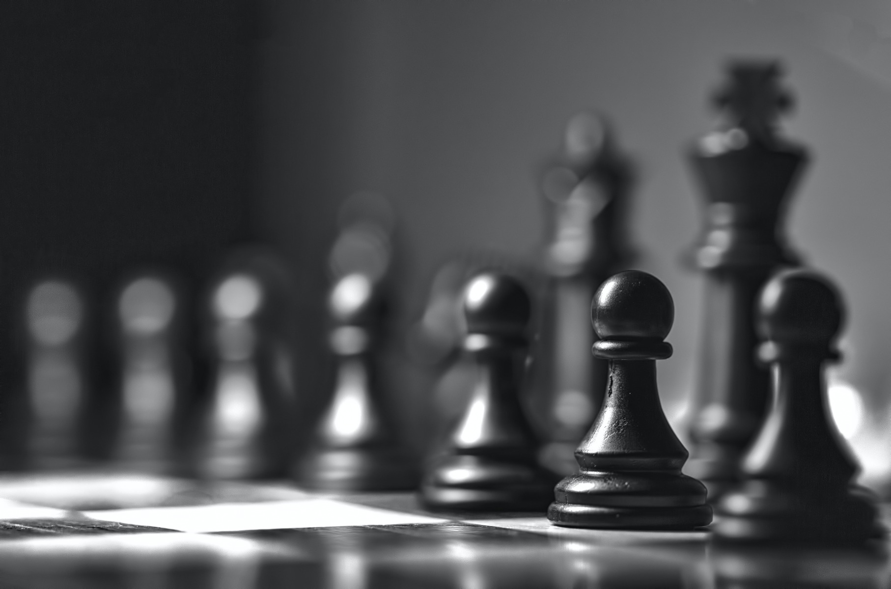 Black and white photo of chess board